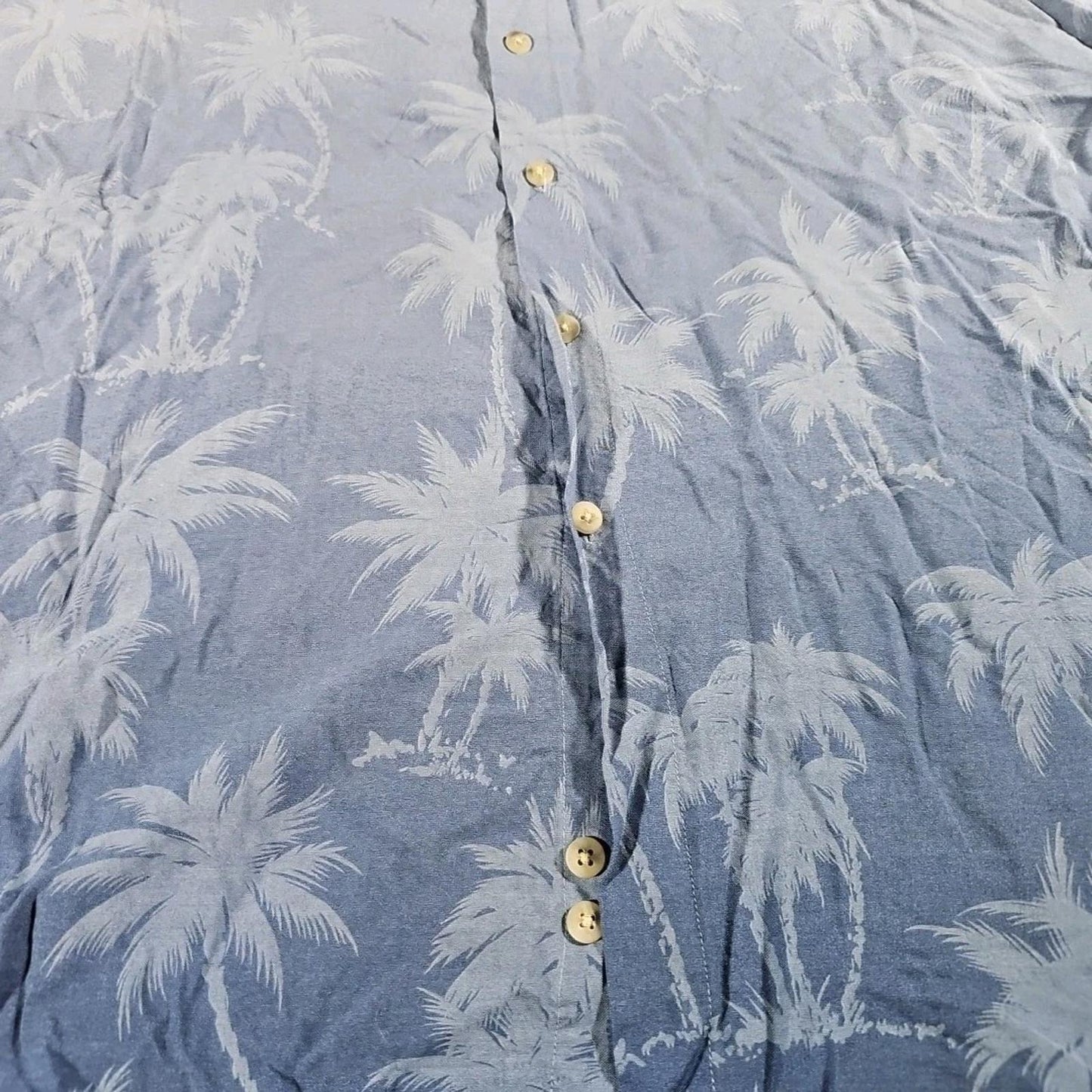 Campia Moda L 100% Rayon Blue Palm Trees Hawaiian Button Up