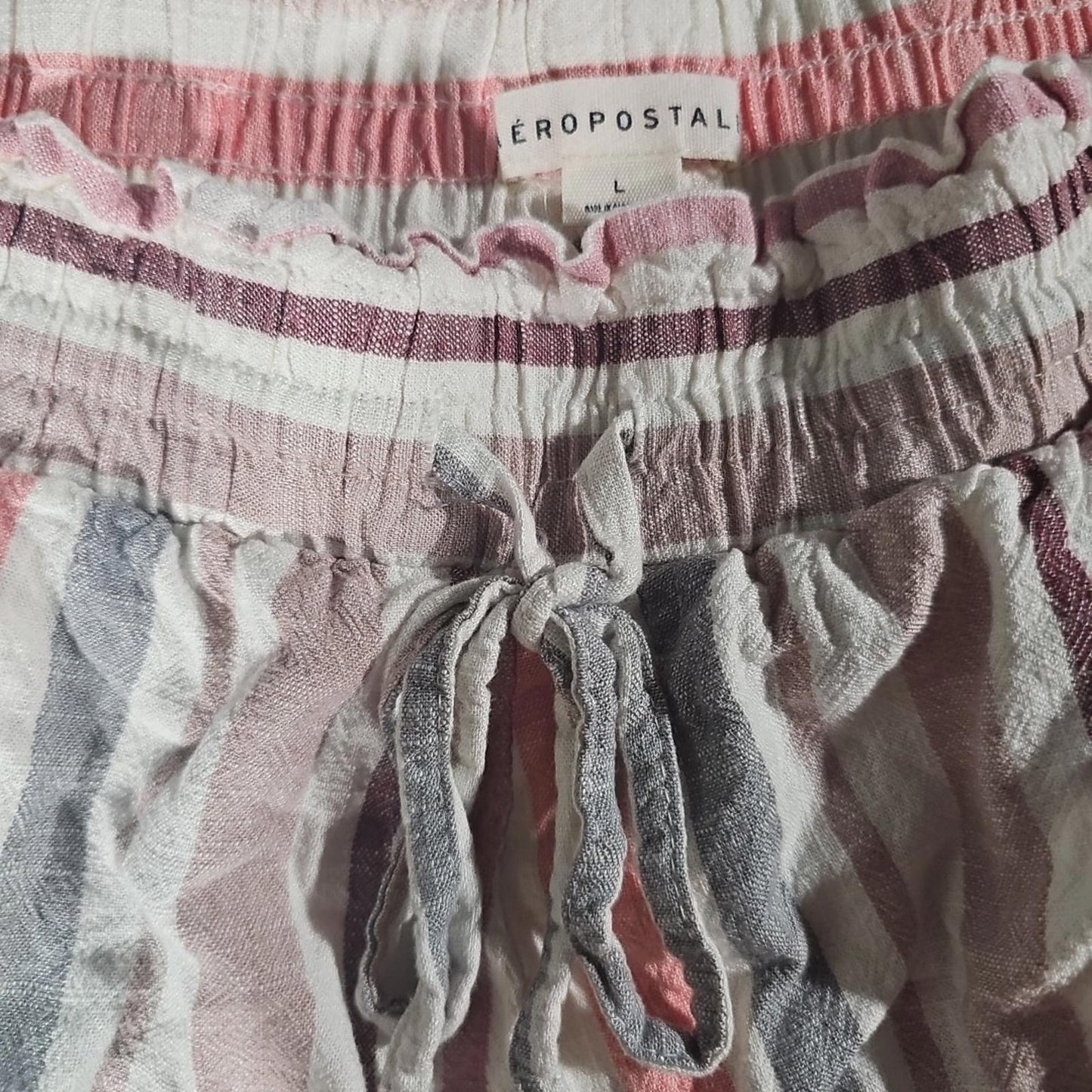 Aeropostale Women Shorts Sz L Elastic Waist Tie Linen blend