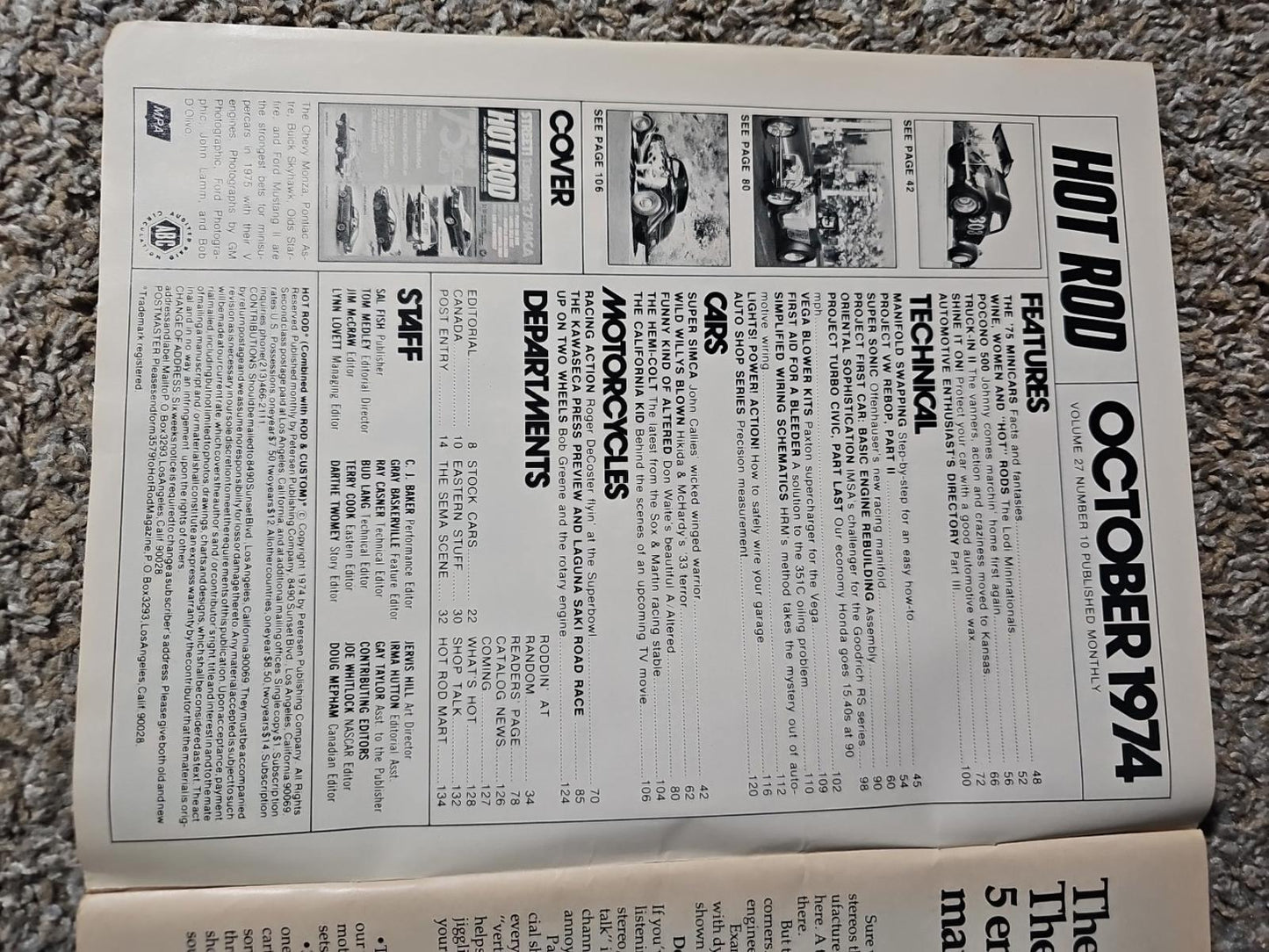 Hot Rod Magazine October 1974 Subscription Edition