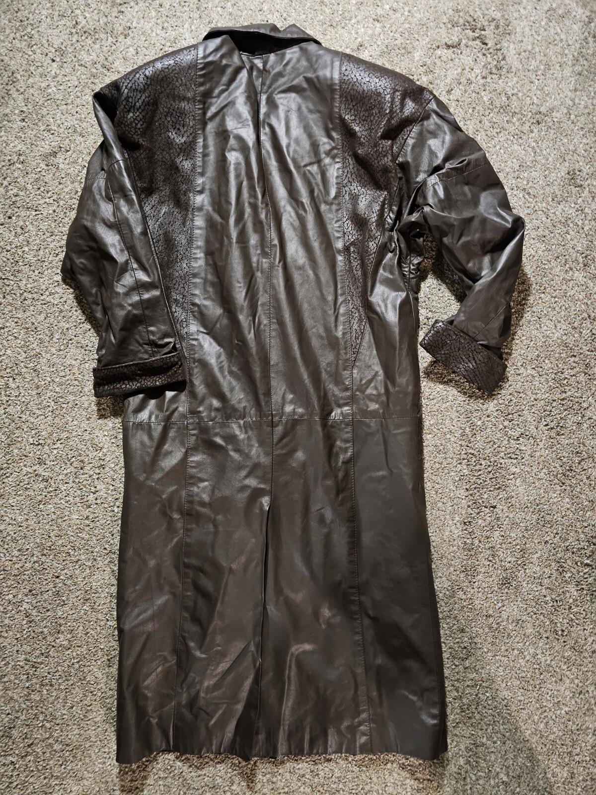 Comint Argentina Long Trench Style Brown Leather Jacket S