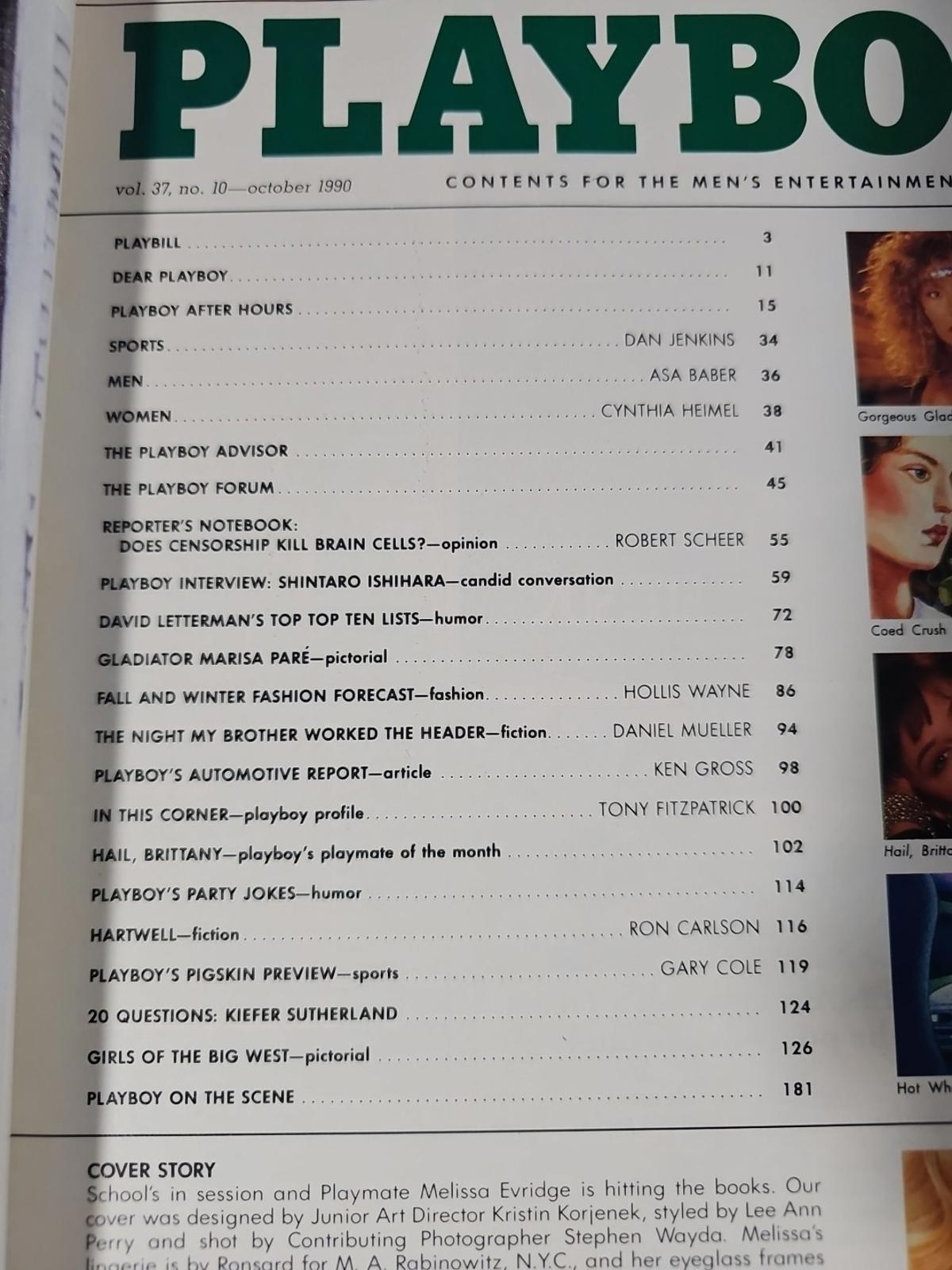 Playboy Magazine October 1990 Issue Melissa Evridge Brittany York