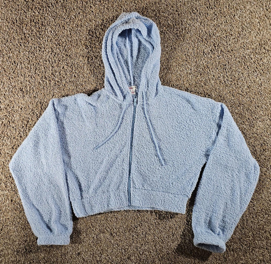 Flirtitude Active Full Zip Hooded Cropped Sweater Small Blue
