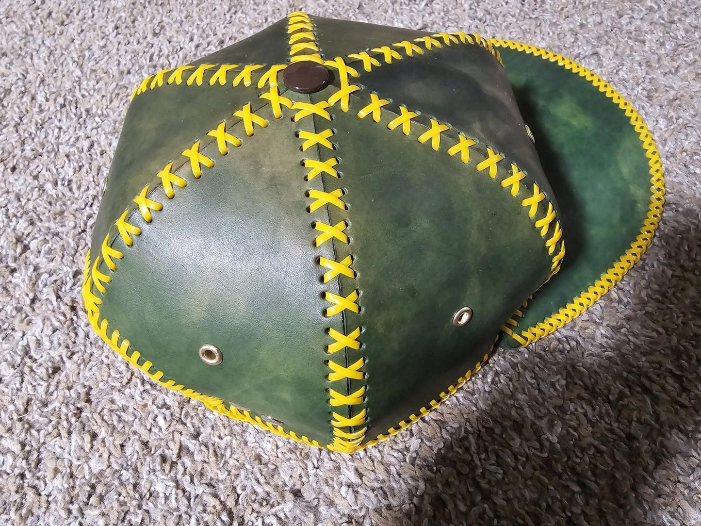 Custom Handmade Leather Strapback Hat Yellow Plastic Stitch