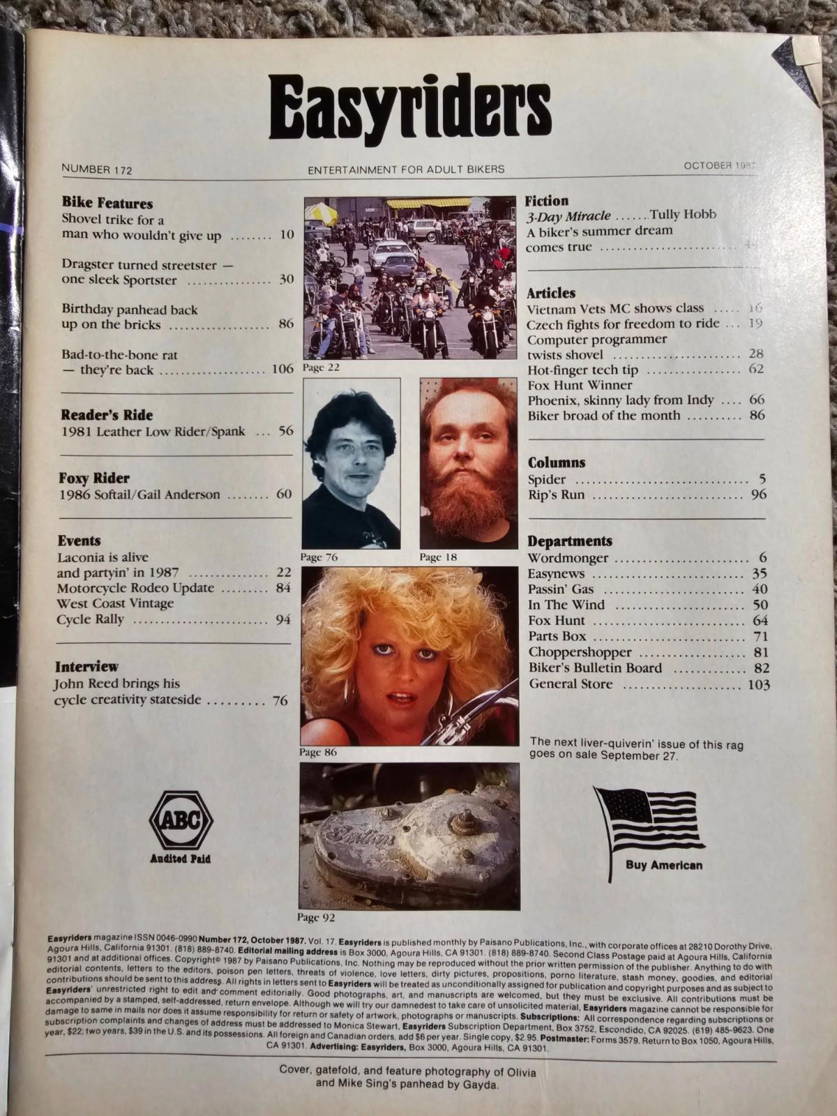 Easyriders Magazine October 1987 Harley-Davidson Motorcycle