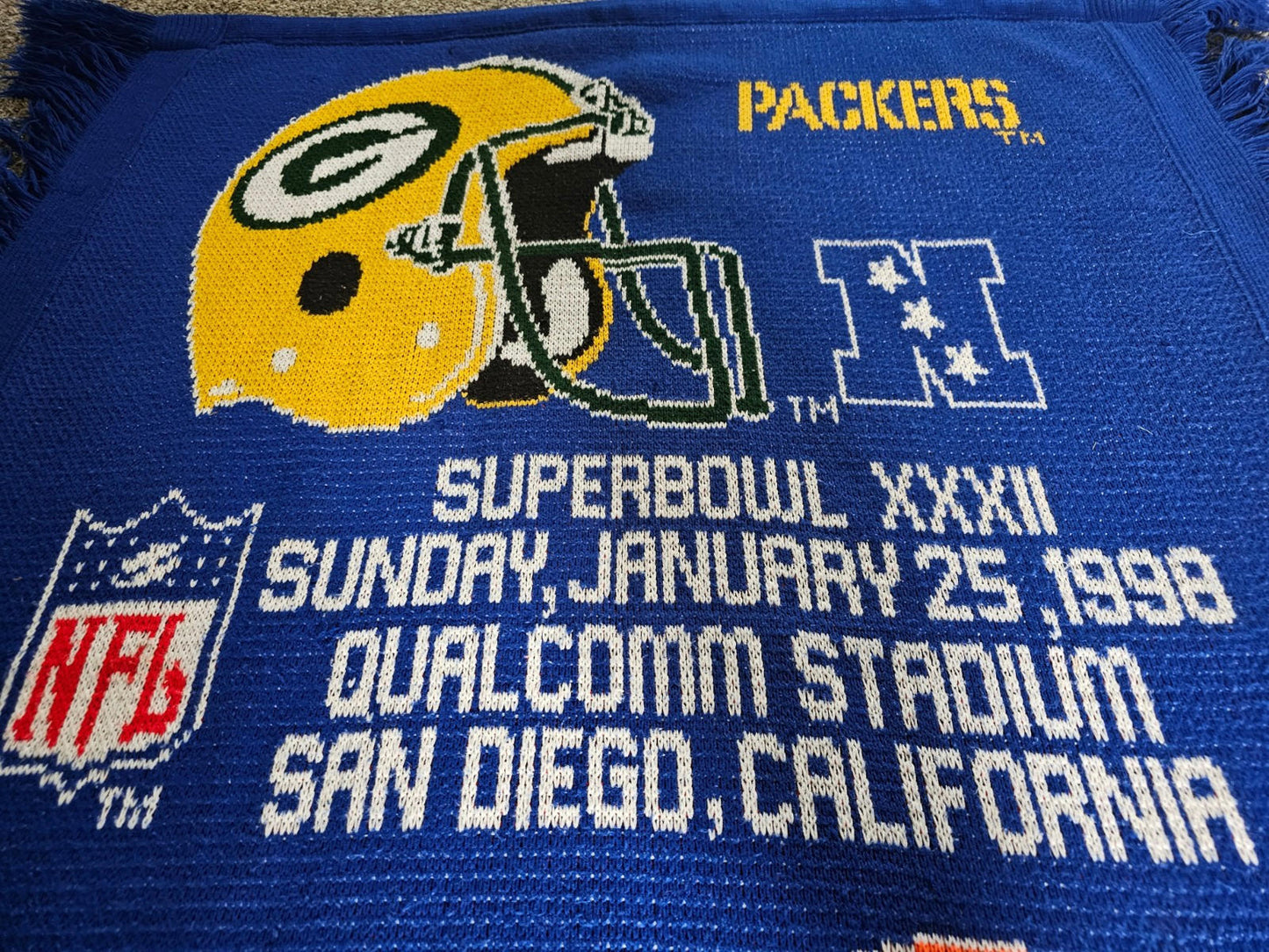 3 Strikes Packers Broncos super bowl 32 tapestry throw