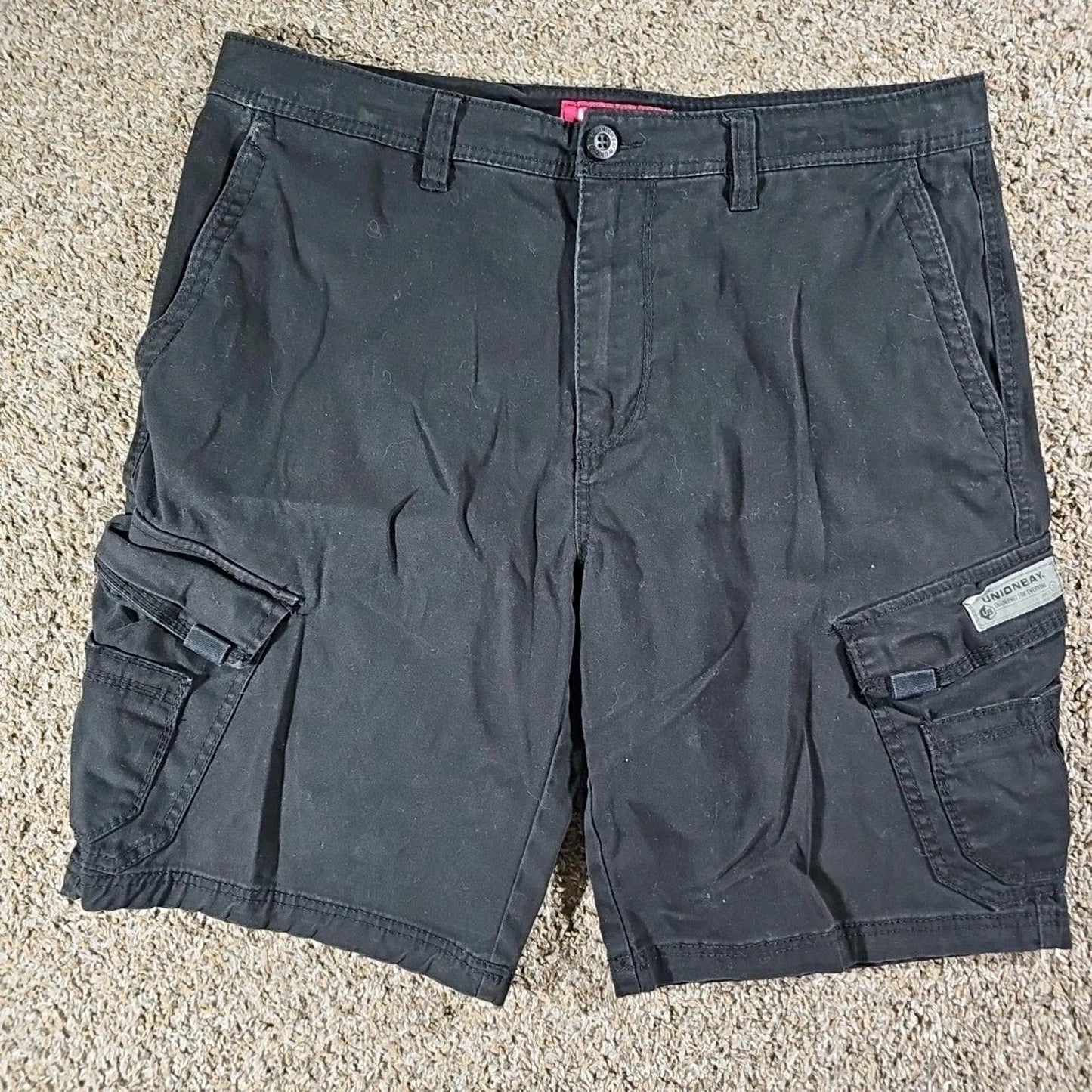 Unionbay Shorts Mens 36 Black Flat Front Chino Cargo Casual