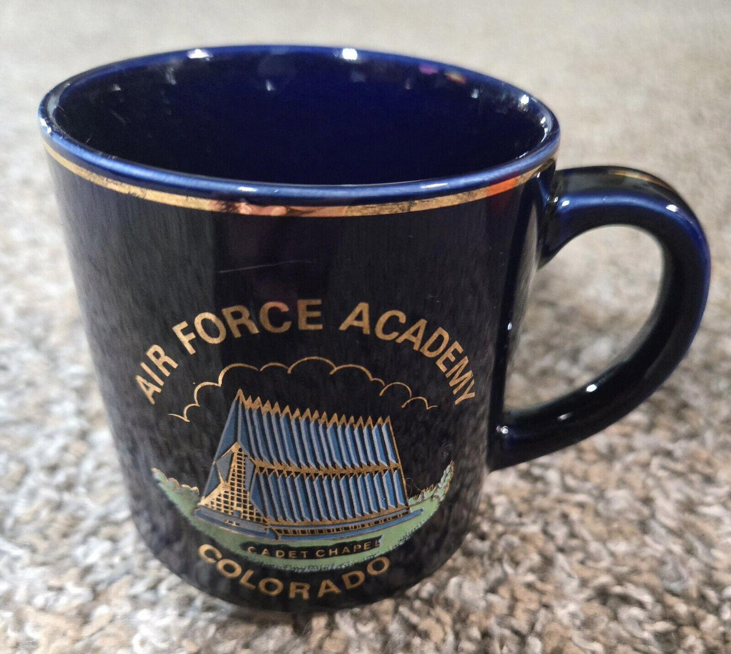 Airforce Academy Cadet Chapel Colorado Navy Blue Coffee Mug With Gold Accents