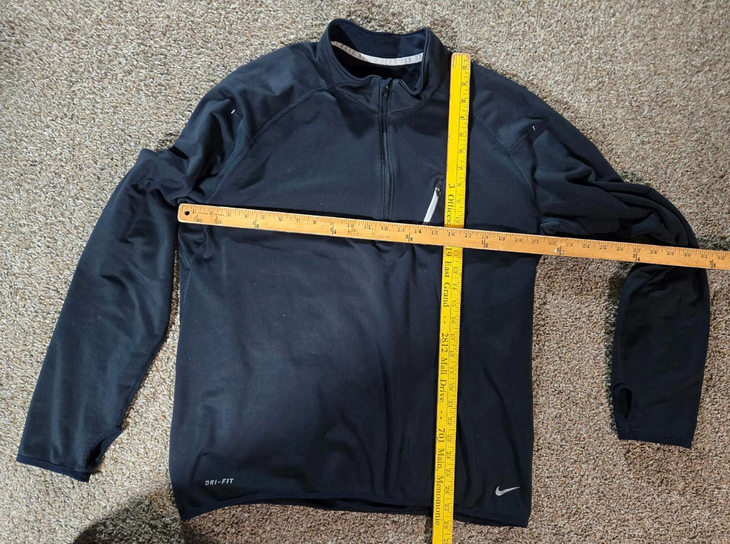 nike dri fit 1/4 zip L Zip Pocket Thumb Holes Dark Blue Gray