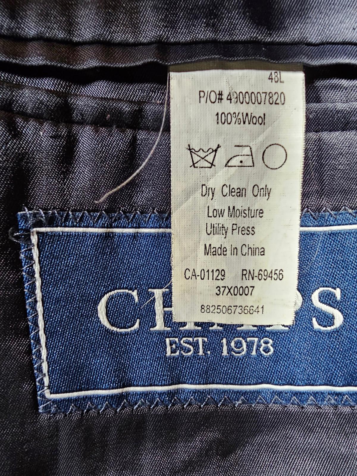 Chaps Men's Blazer Sz 48L Blue 100% Wool 48L 2 Button STAIN