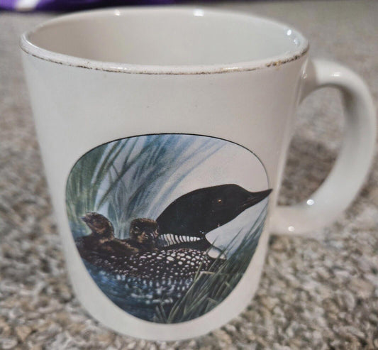 Loon With Loonlets Coffee Mug With Gold Accents