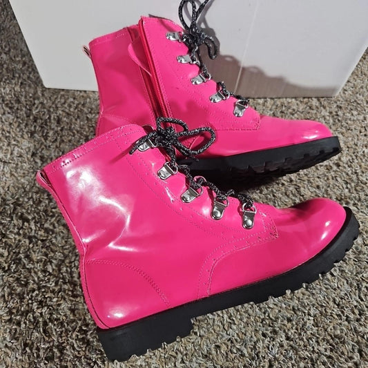 Wonder Nation Pink Zipper / Lace Up Combat Boot Style Sz 5