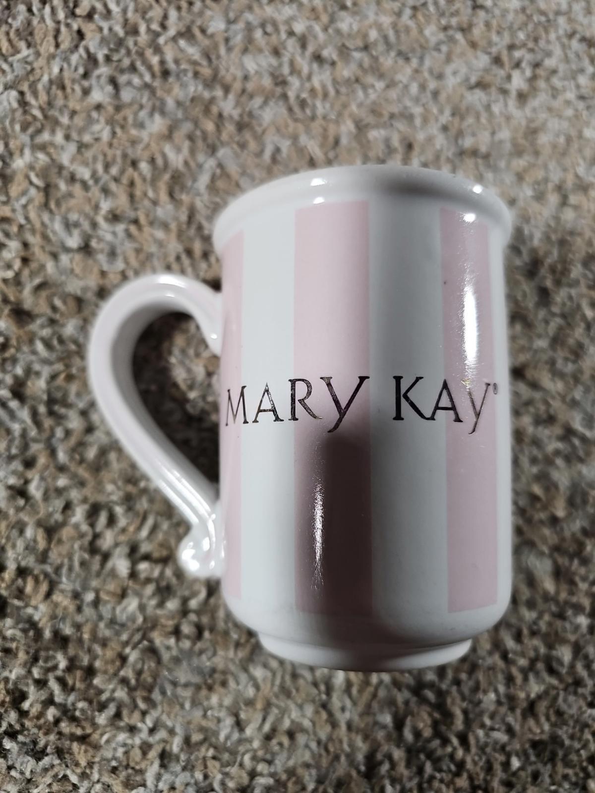 Vtg Pink & White Striped MARY KAY Ceramic Coffee Mug