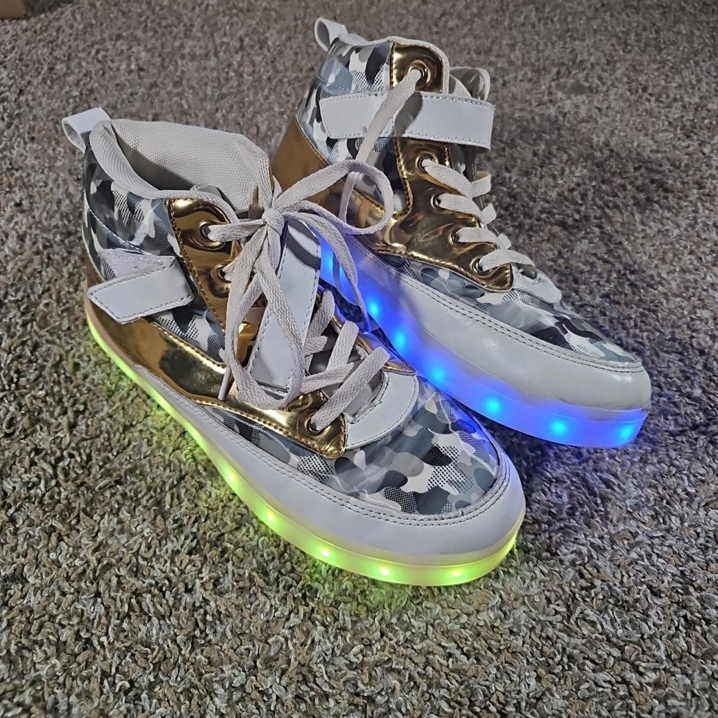 gold white camo light up shoes Sz 39 Multiple LED Colors Strobe