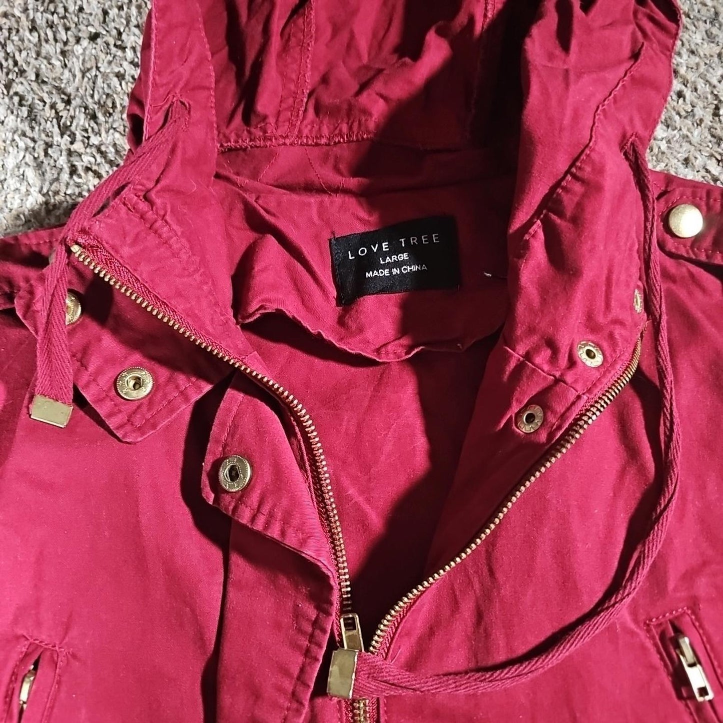 Love Tree Large Burgundy Hood Parka Coat Cotton Snap Zip