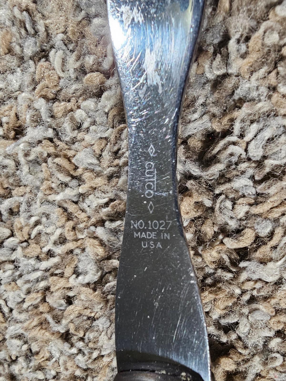 Vintage CUTCO 1027 Brown Orange Swirl Handle Carving Serving Fork