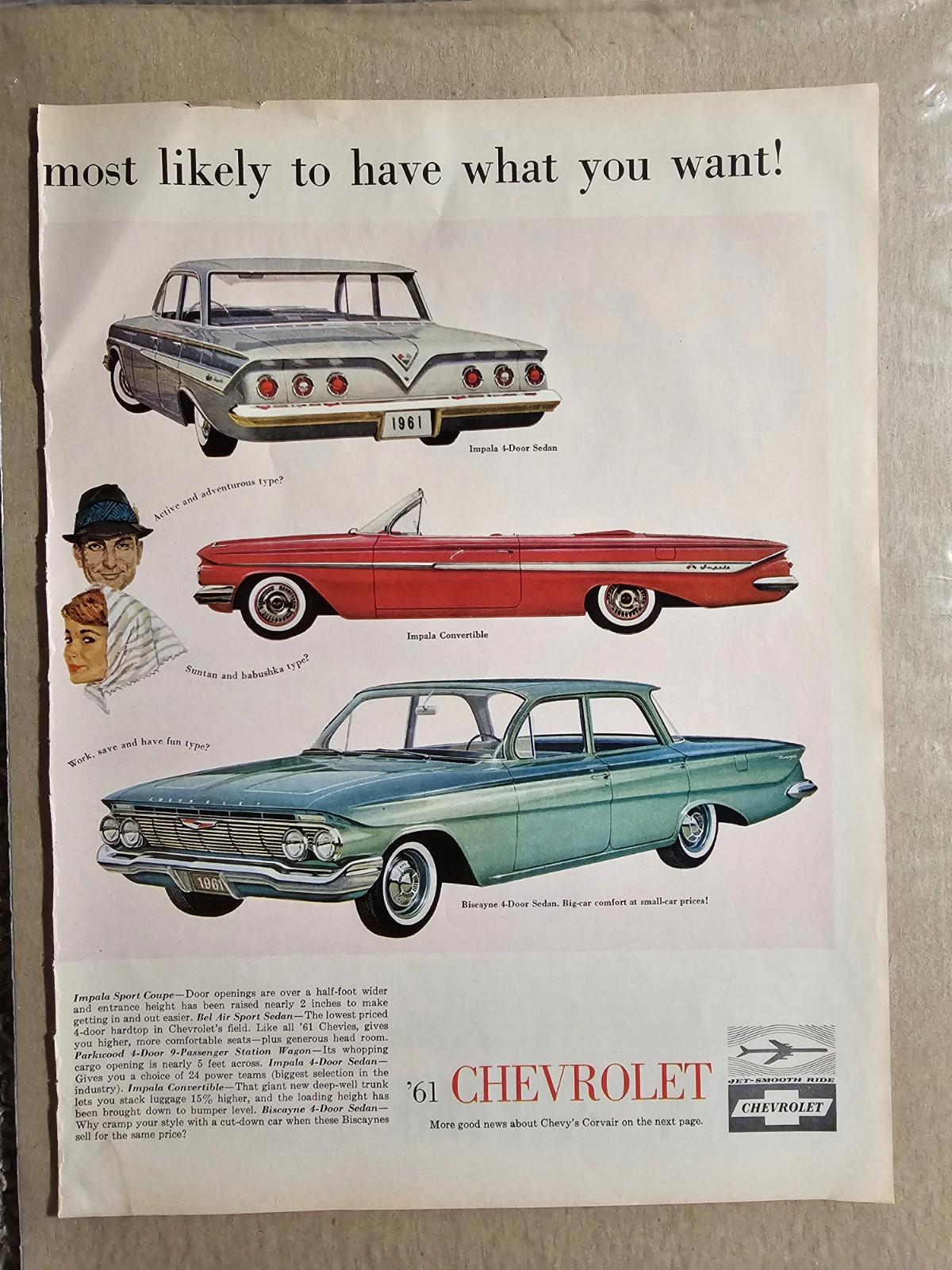 CHEVROLET 1961 CORVAIR Impala Print Ad