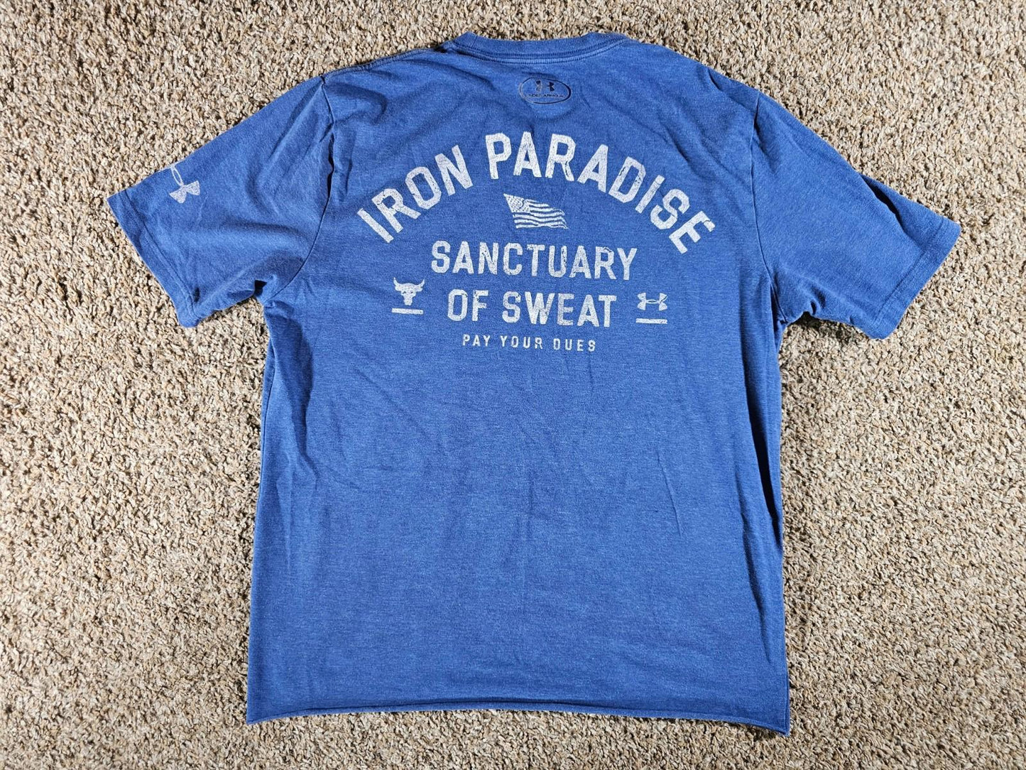 Under Armour Men’s S Tshirt Blue Iron Paradise Sanctuary Of Sweat Project Rock