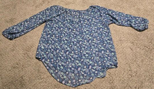 Lauren Conrad Blouse Blue Floral 3/4 Sleeves Round Neck M