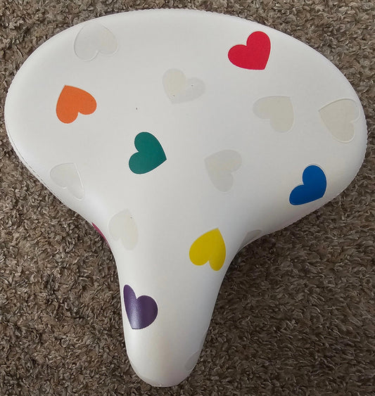 Genuine Electra TREK Oversized Cruiser Multicolor Hearts White Bicycle Seat