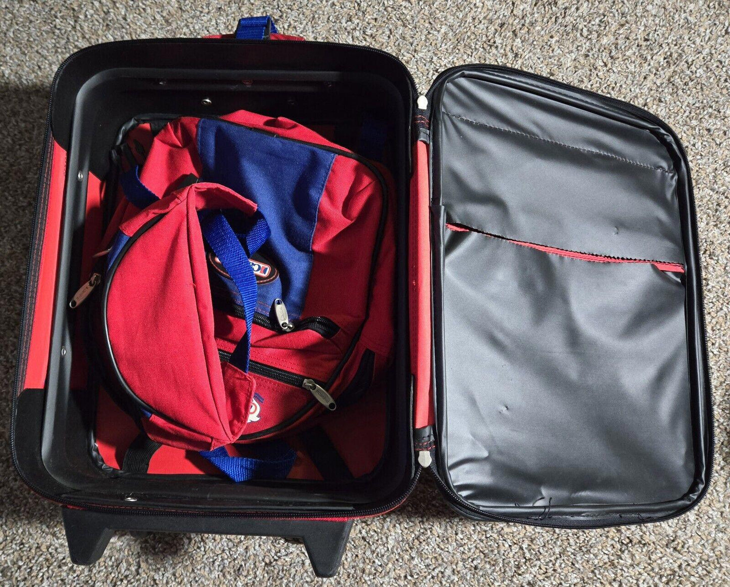 3 Piece Red And Blue  Camp Carnival Luggae Set Wheels