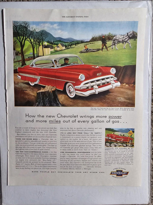 1954 Chevrolet Bel Air Sport Coupe red car art vintage print Ad