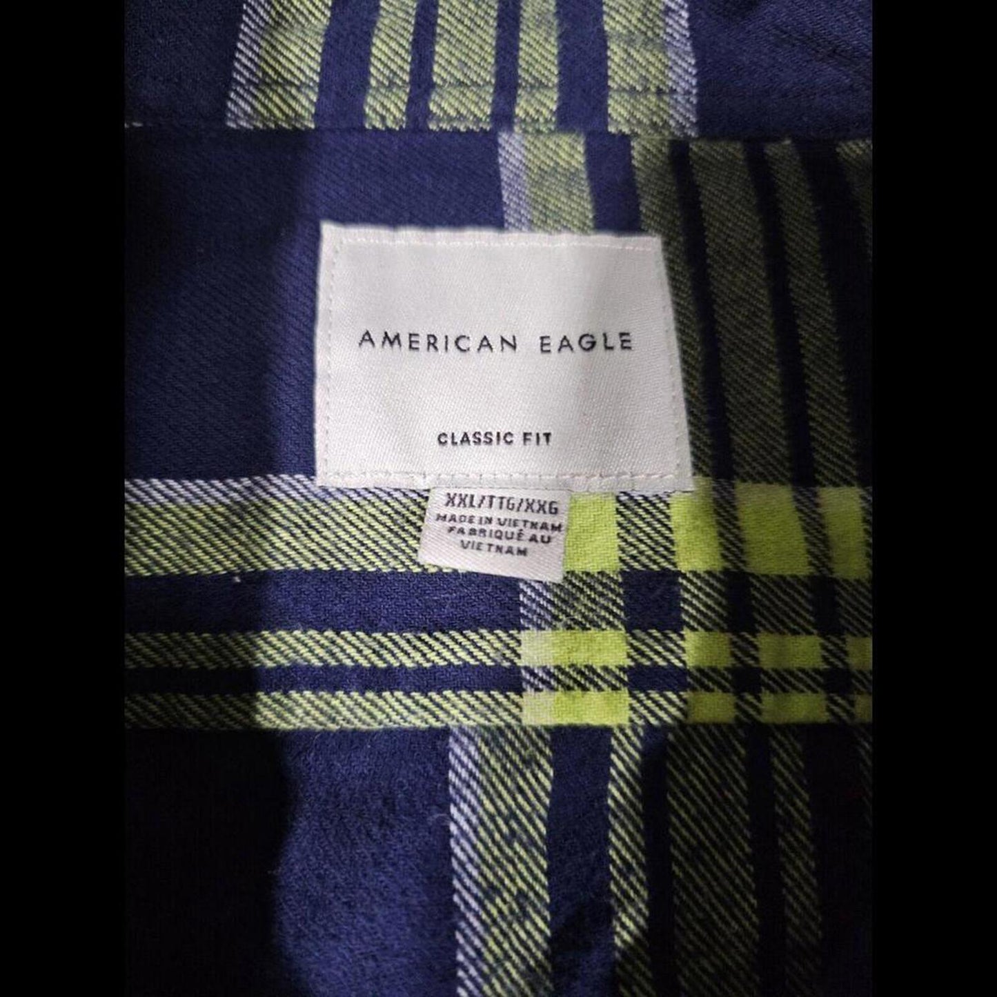 American Eagle 2XL Classic Fit LS Shirt Green Blue flannel