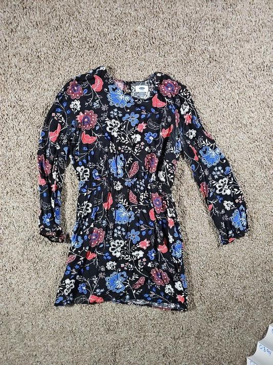 Old Navy Tunic Shirt Dress Black Floral Lightweight Flowy M
