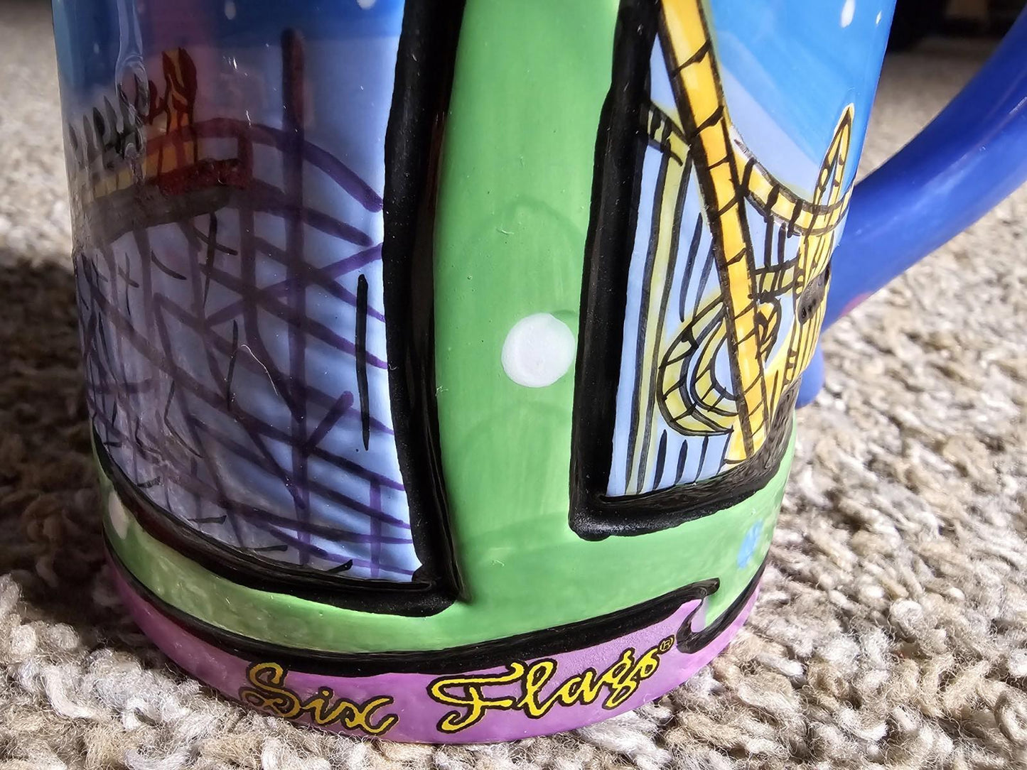 vintage six flags roller coaster coffee mug Chipped
