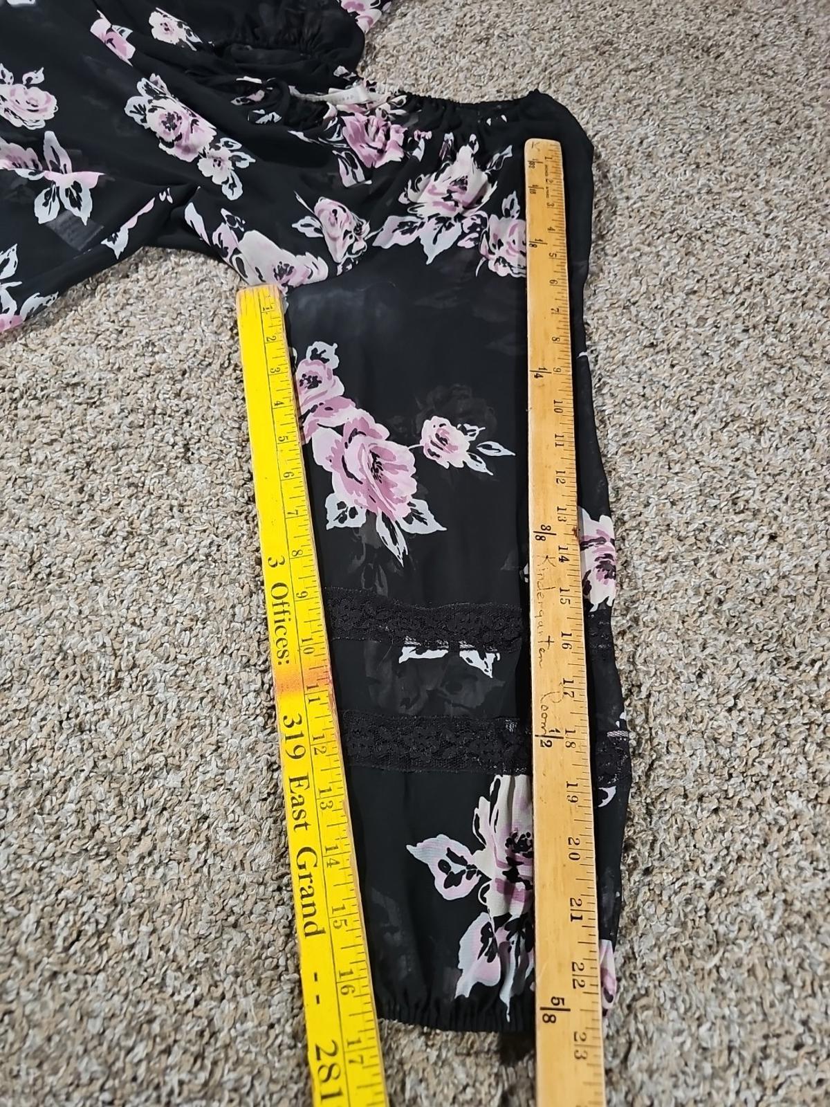 LC Lauren Conrad Sheer Blouse Black Floral M