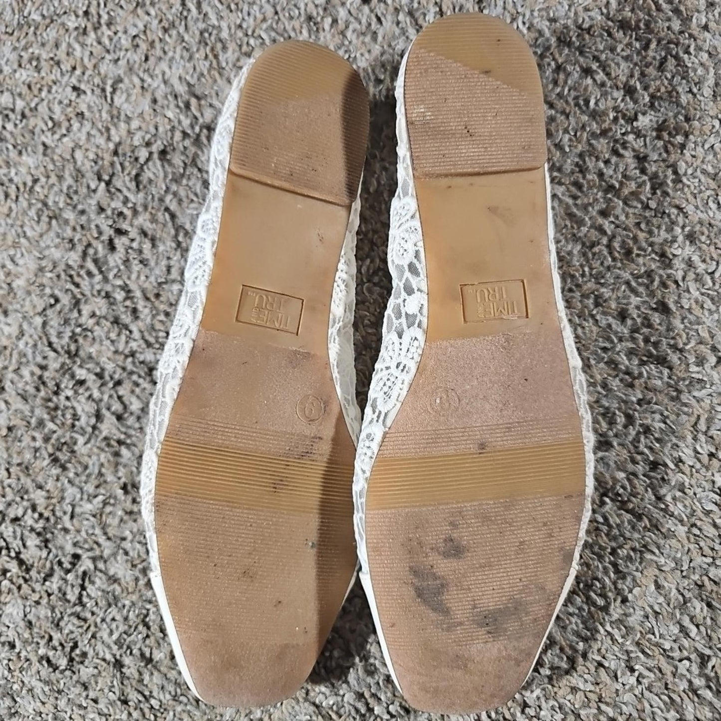 Time And Tru Sz 9 White Slip On Lace Loafer Shoes