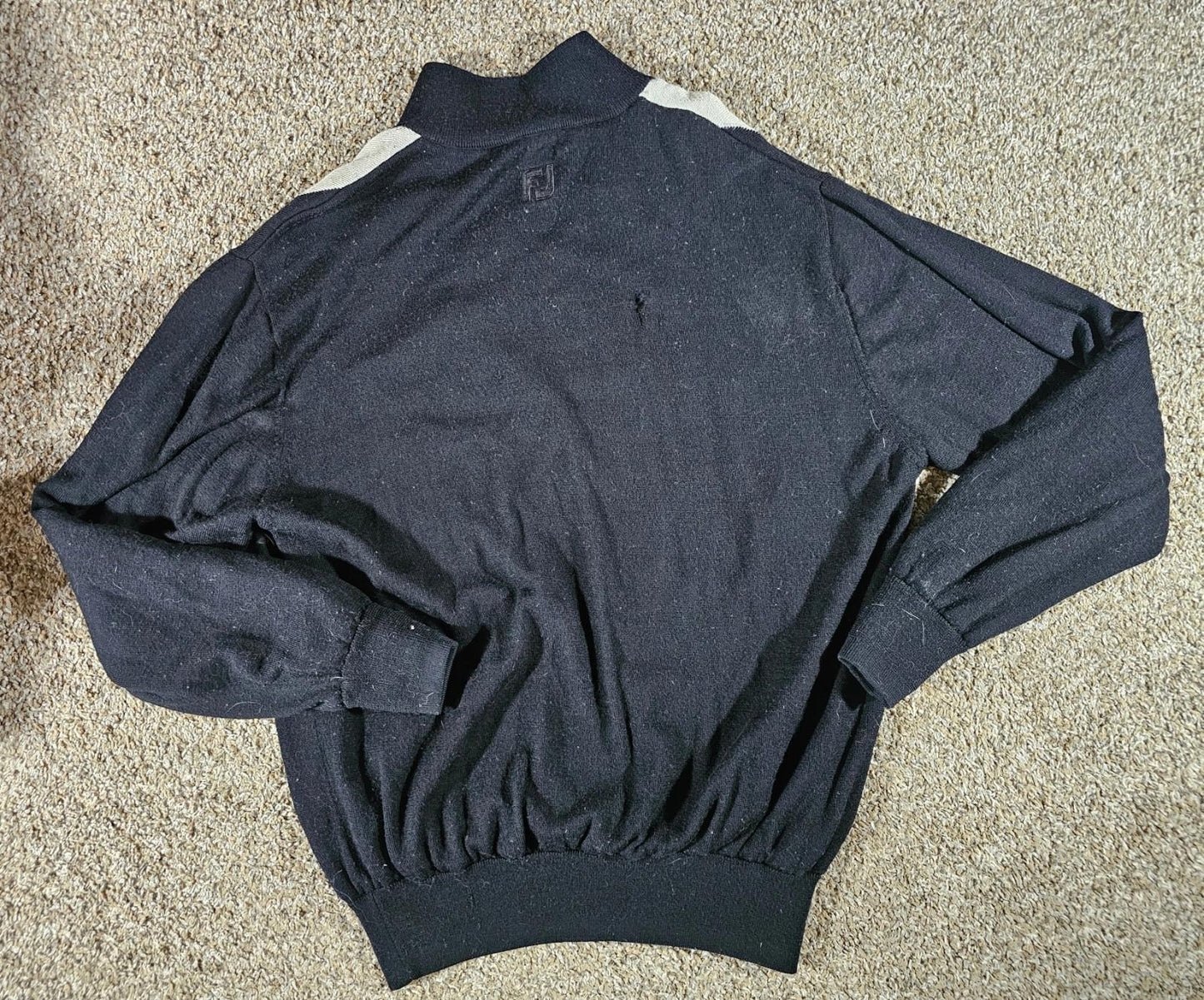 FootJoy Argyle Wool Sweater Black Purple 1/4Zip Mens L FLAWS