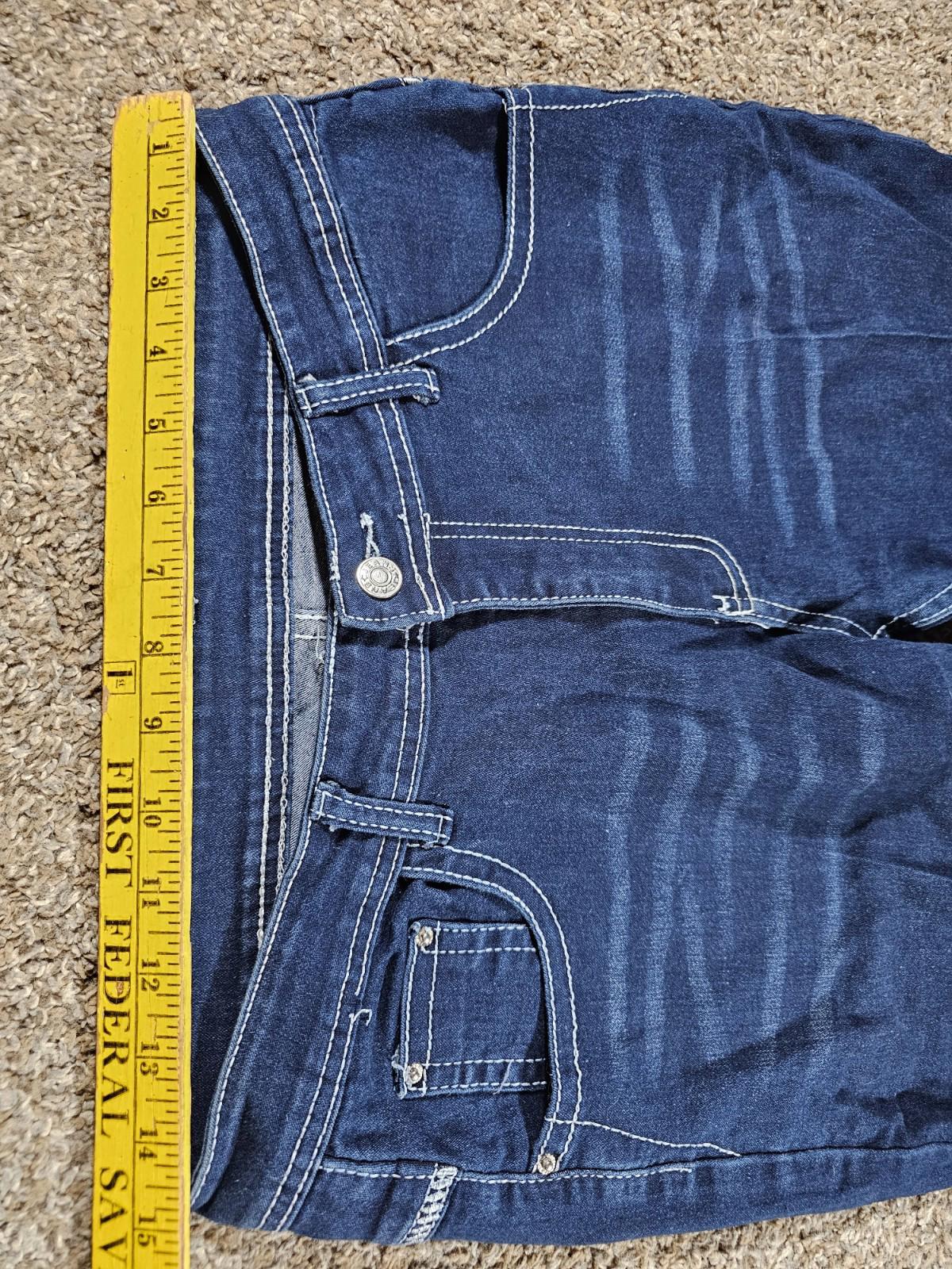 Feather embroidery pockets Large blue jeans APPROX 30x31