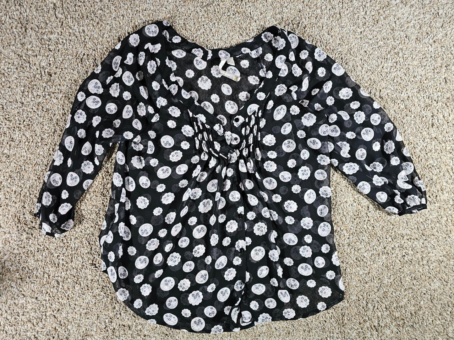 Lauren Conrad Floral Black Sheer Top