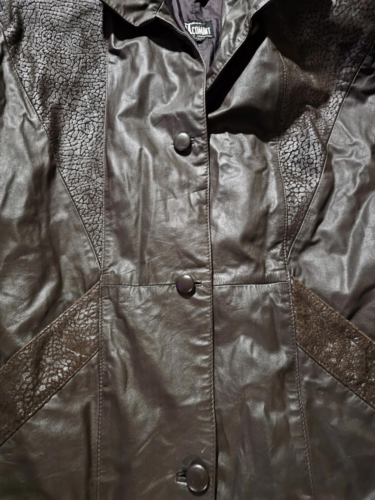 Comint Argentina Long Trench Style Brown Leather Jacket S