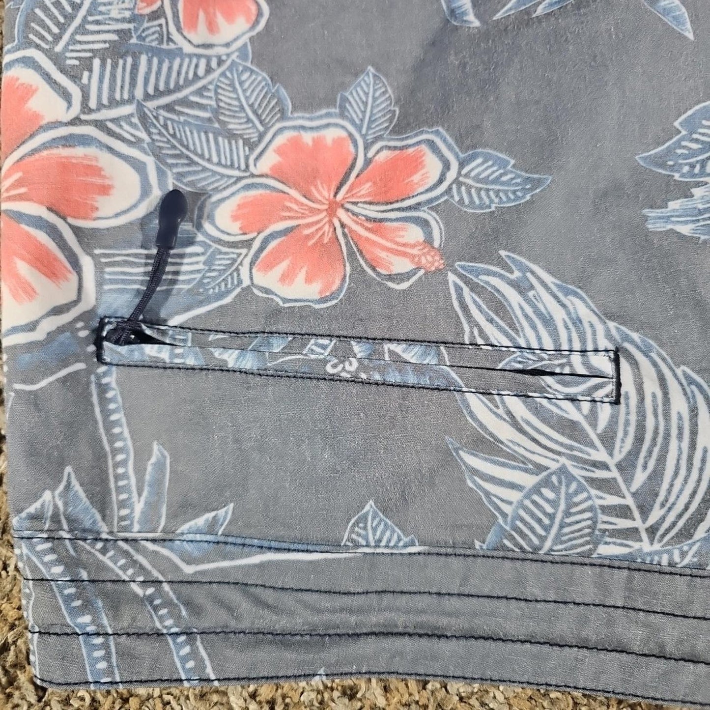 Sz 40 Floral Drawstring Swim Trunks Shorts