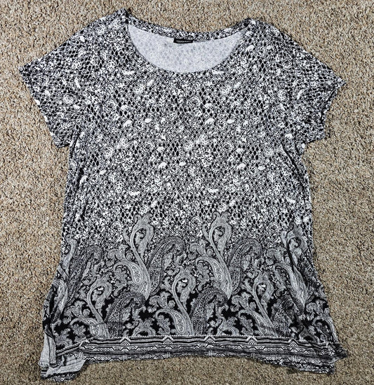 Jones Co New York Blouse Black White Paisley Floral Stretch