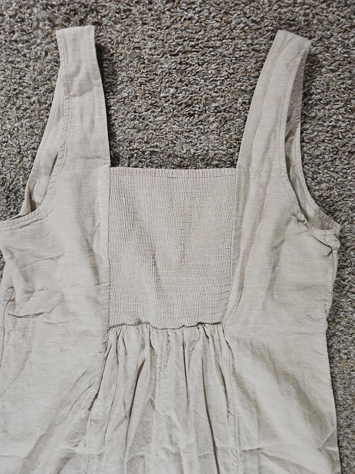 Old Navy Ruffled Smocked Cream Linen Blend Dress Neutral Capsule Minimalist Sz L