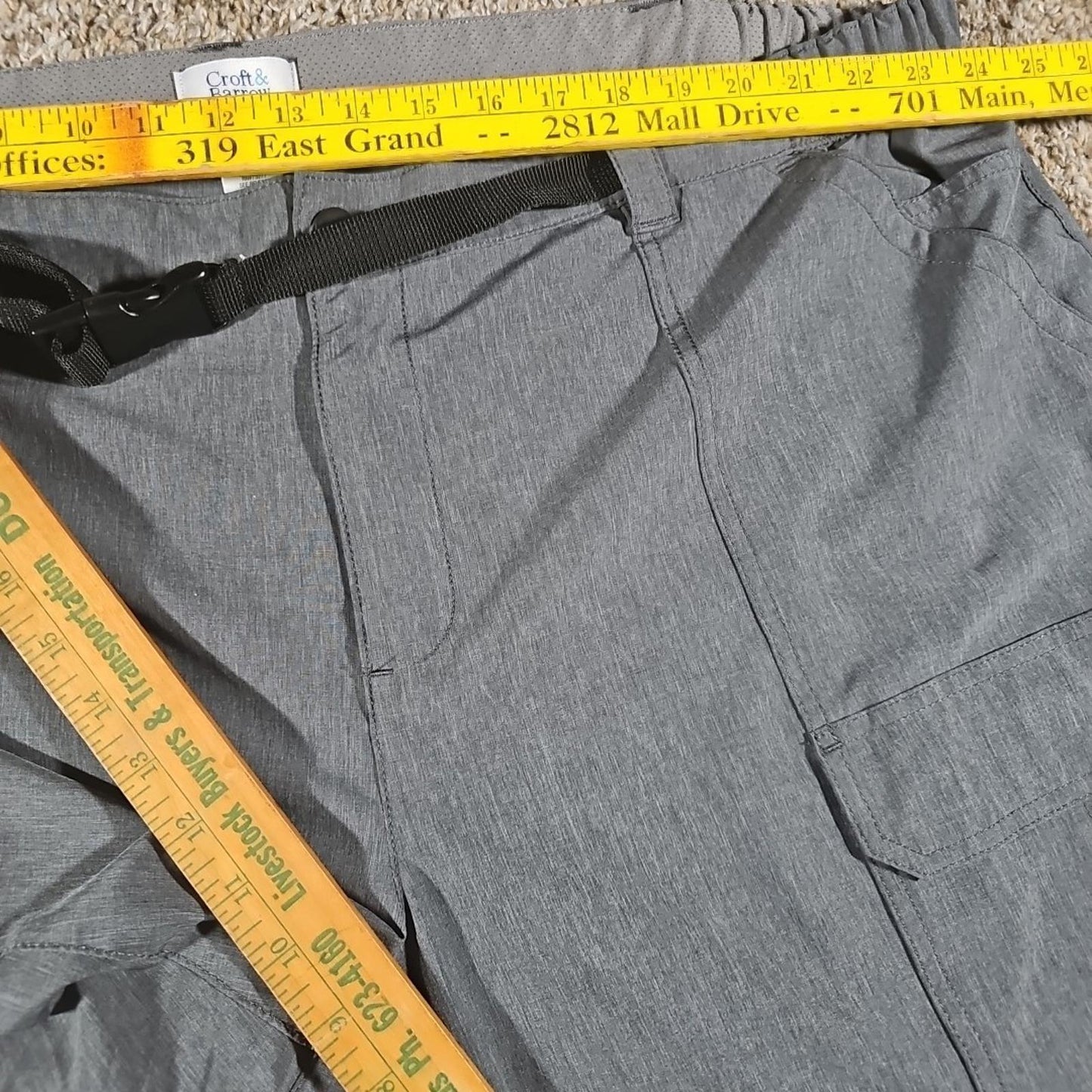 Croft & Barrow Relaxed Stretch Gray Belted Cargo Hiking Shorts Sz 50