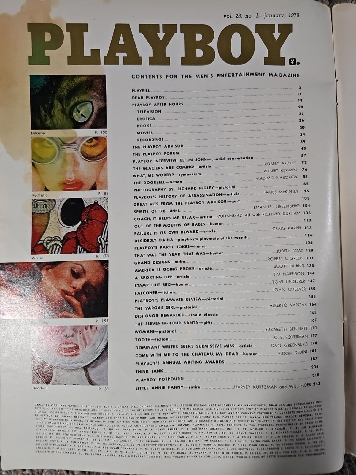 PLAYBOY JANUARY 1976 SPECIAL HOLIDAY ANNIVERSARY ISSUE With Elton John Interview