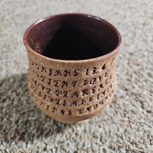 Beautiful Handmade Pottery Mug 1 Corinthians 13:4-7 Love Is Patient Love Is Kind