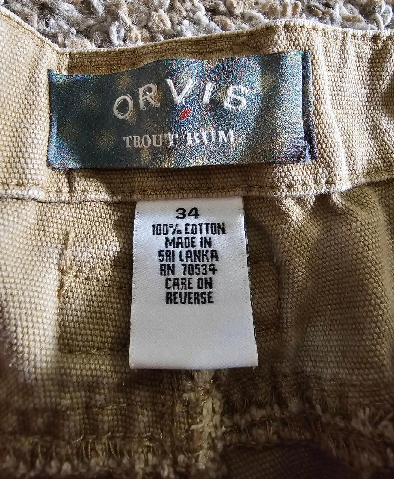 Orvis Trout Bum Duck Canvas Khaki Shorts Sz 34