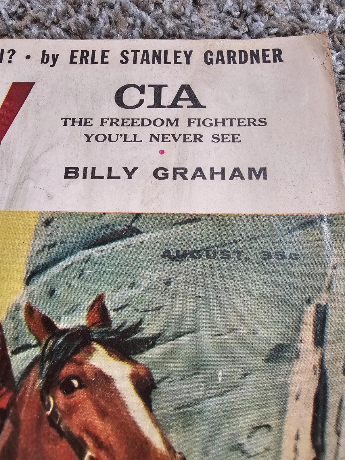 ARGOSY MAGAZINE AUGUST 1957 ERLE STANLEY GARDNER SAM SHEPPARD BILLY GRAHAM CIA