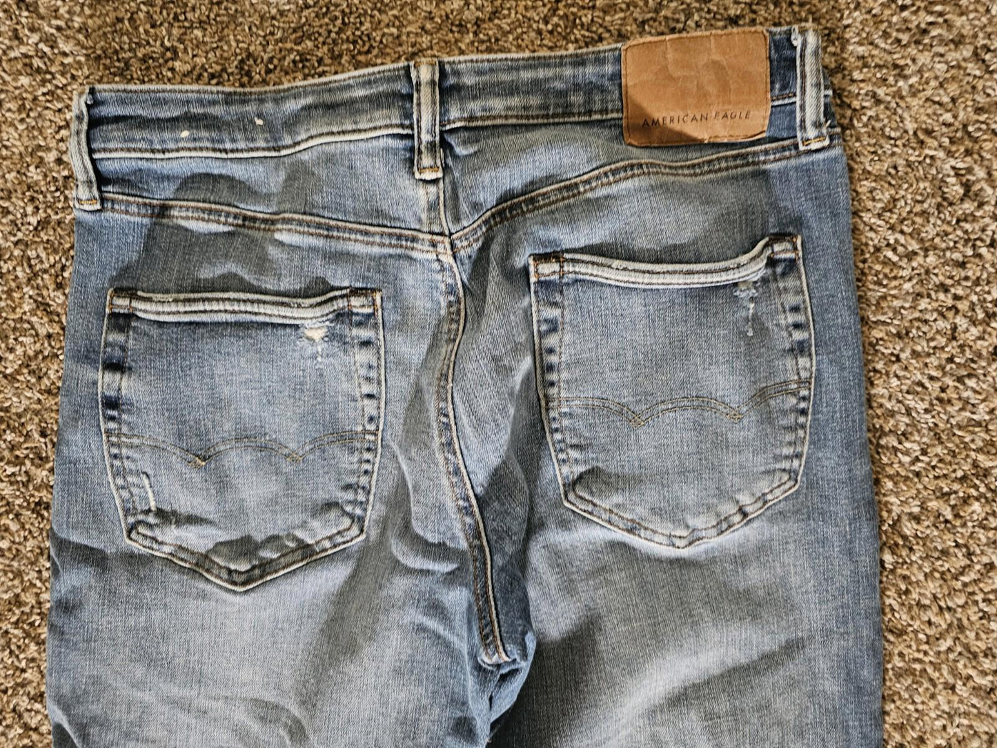 American Eagle Distressed Straight Leg AirFlex Temp Tech Denim Jeans Mens 31x34