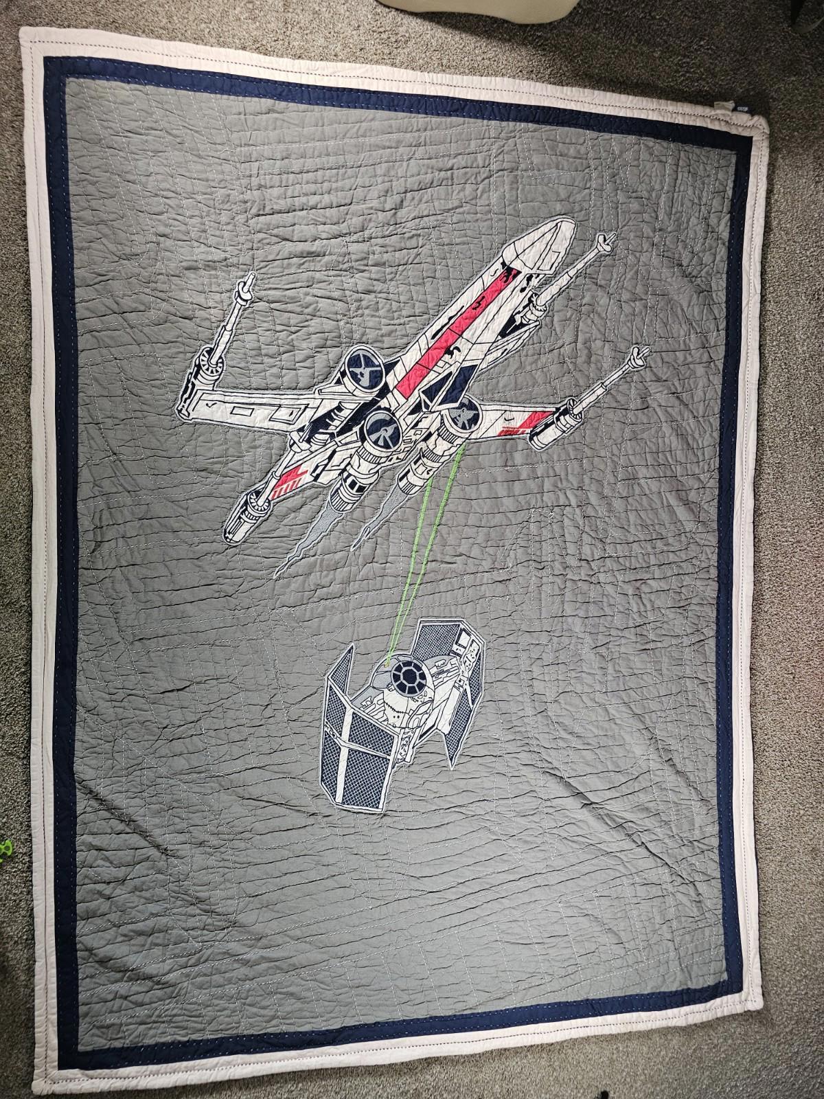 Star Wars Quilt Twin Pottery Barn Kids X-Wing Tie Fighter Gray Blue Lucasfilm