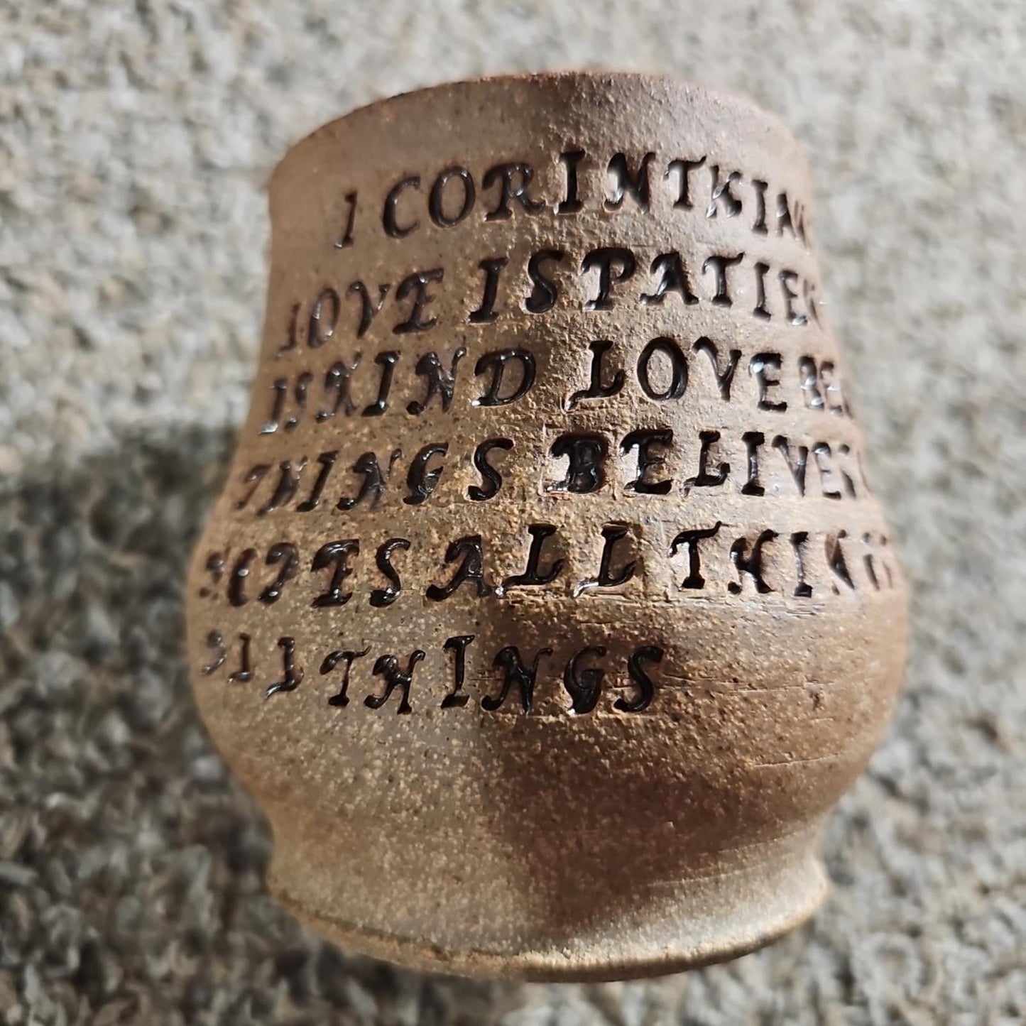 Beautiful Handmade Pottery Mug 1 Corinthians 13:4-7 Love Is Patient Love Is Kind