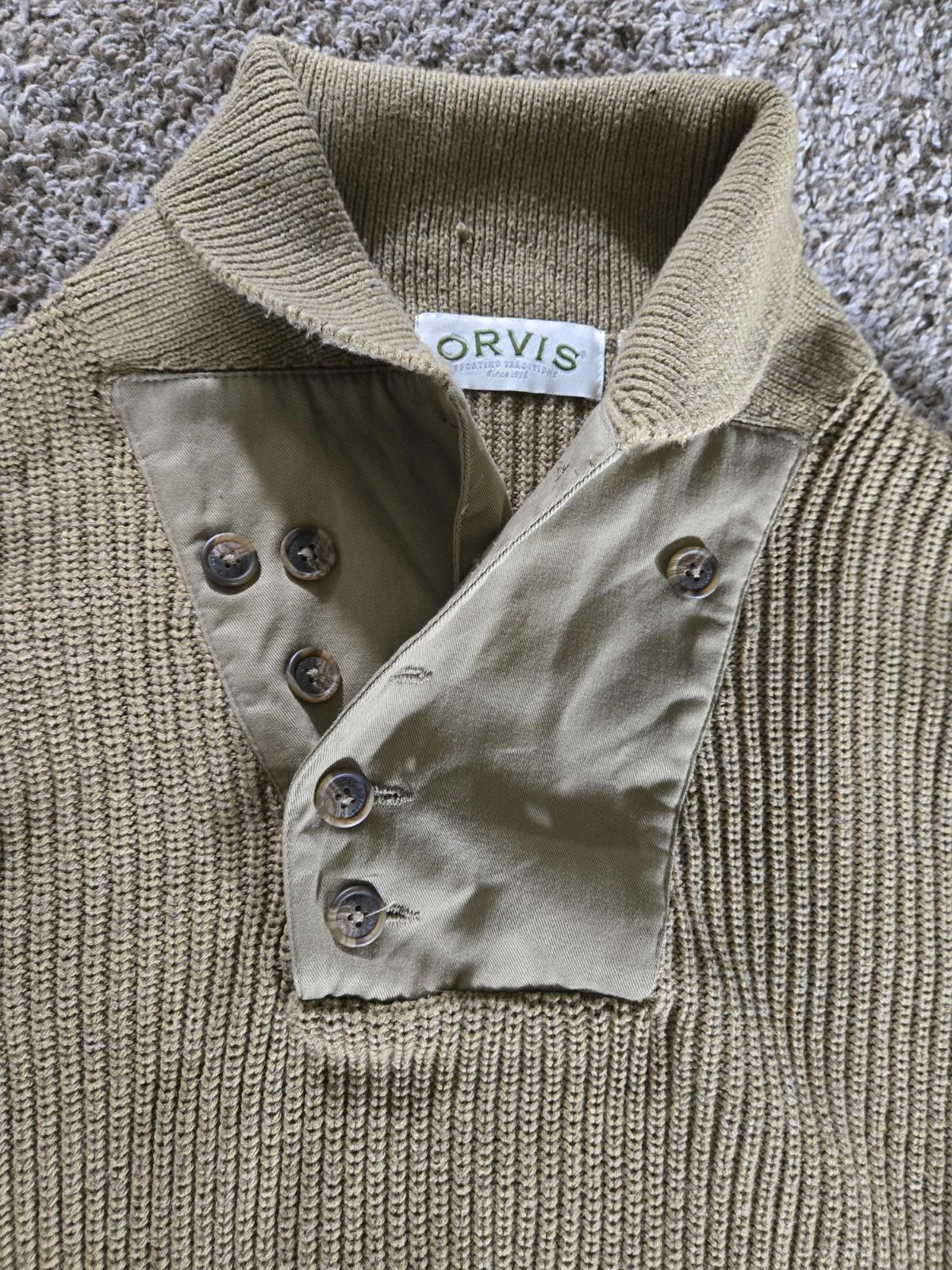 Orvis Mens L Shawl Collar Infantry Button Sweater Elbow Pads