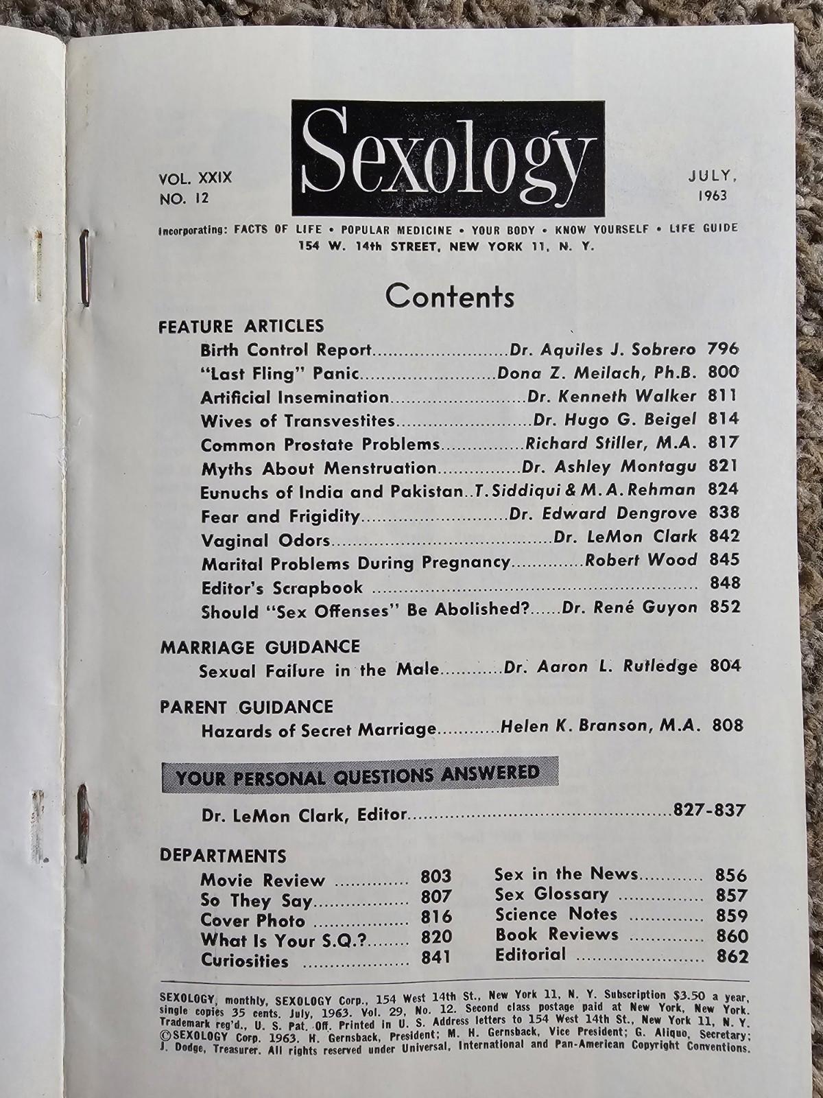 Sexology Magazine July 1963 Modern Guide to Sex Education booklet Birth Control