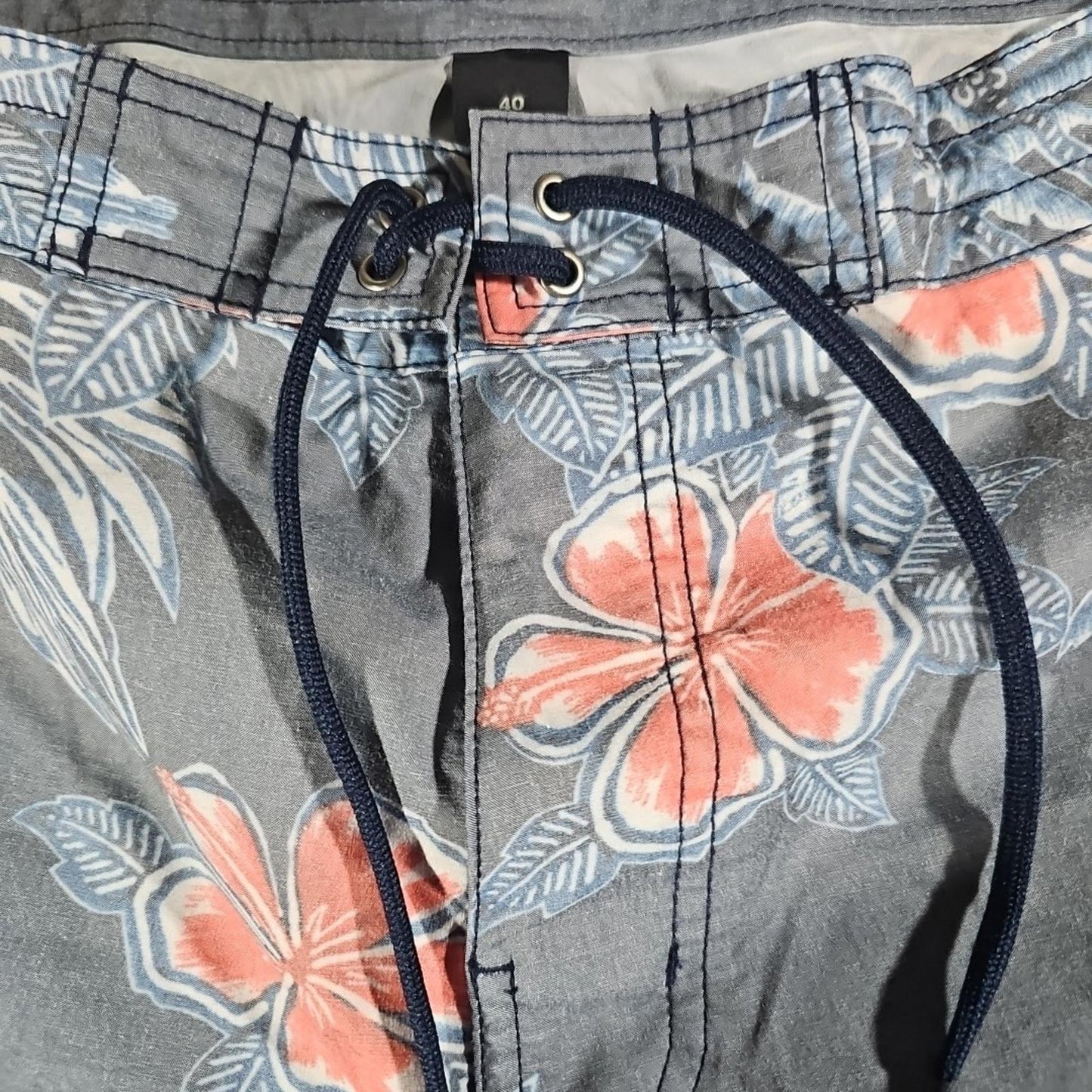 Sz 40 Floral Drawstring Swim Trunks Shorts