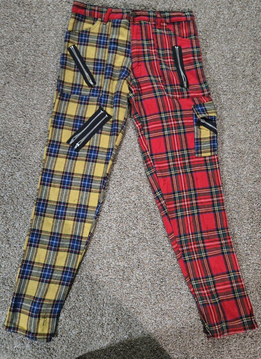 Tiger Of London Plaid Flannel Bondage Zippper Punk Pants 34