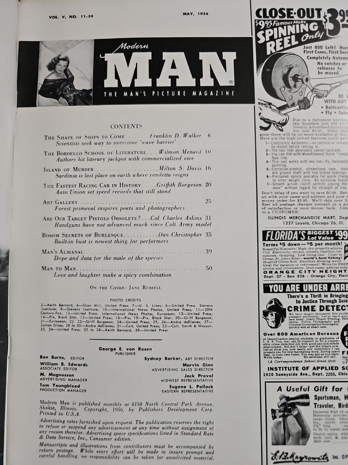 Modern Man May 1956-Jane Russell cover-Irish McCalla -Art gallery-vintage ads